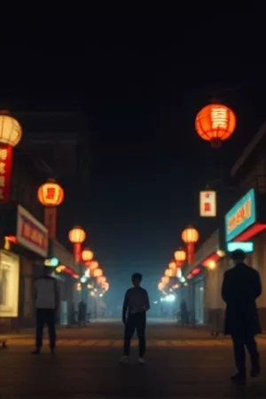 《十二月的萤火》竖版海报，雪夜路灯下聚集的微弱光点
